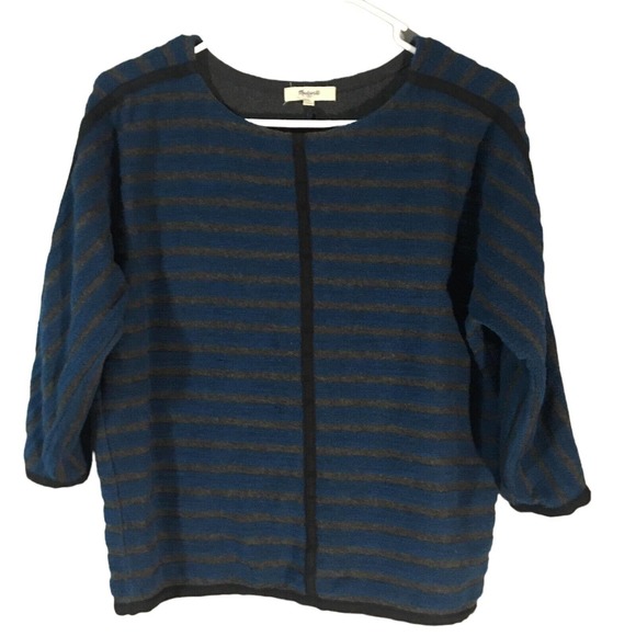 Madewell Tops - Madewell Stripe Back Zip Crop Terry Pullover Top XS Blue Gray Slouchy Twill